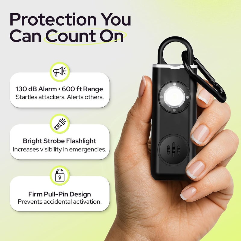 WETEN Personal Safety Alarm for Women - 130dB Loud Panic Siren Keychain 3 Pack - Rape Whistle - LED Light, Carabiner Clip, Low Battery Alert, USB-C Charging Self Defense Alarm (Black Pink Blue) - Image 2